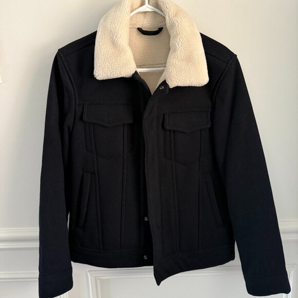 Mango Fur Lining  Jacket - Navy Blue - Small - Picture 1 of 5
